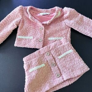 Le Chic Demure Tweed Style Pink Skirt Jacket Set kids country boutique size 2
